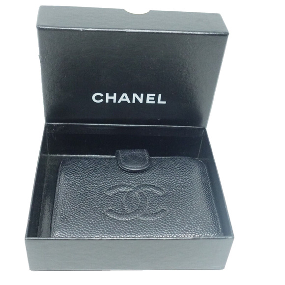Chanel Black CC Compact Bifold Leather Caviar Purse Wallet Box CC-W0712P-C007 - Picture 1 of 9